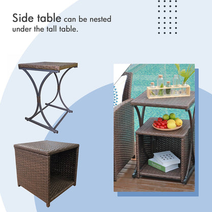 Set da conversazione in vimini da 6 pezzi per patio con pouf e tavolino laterale