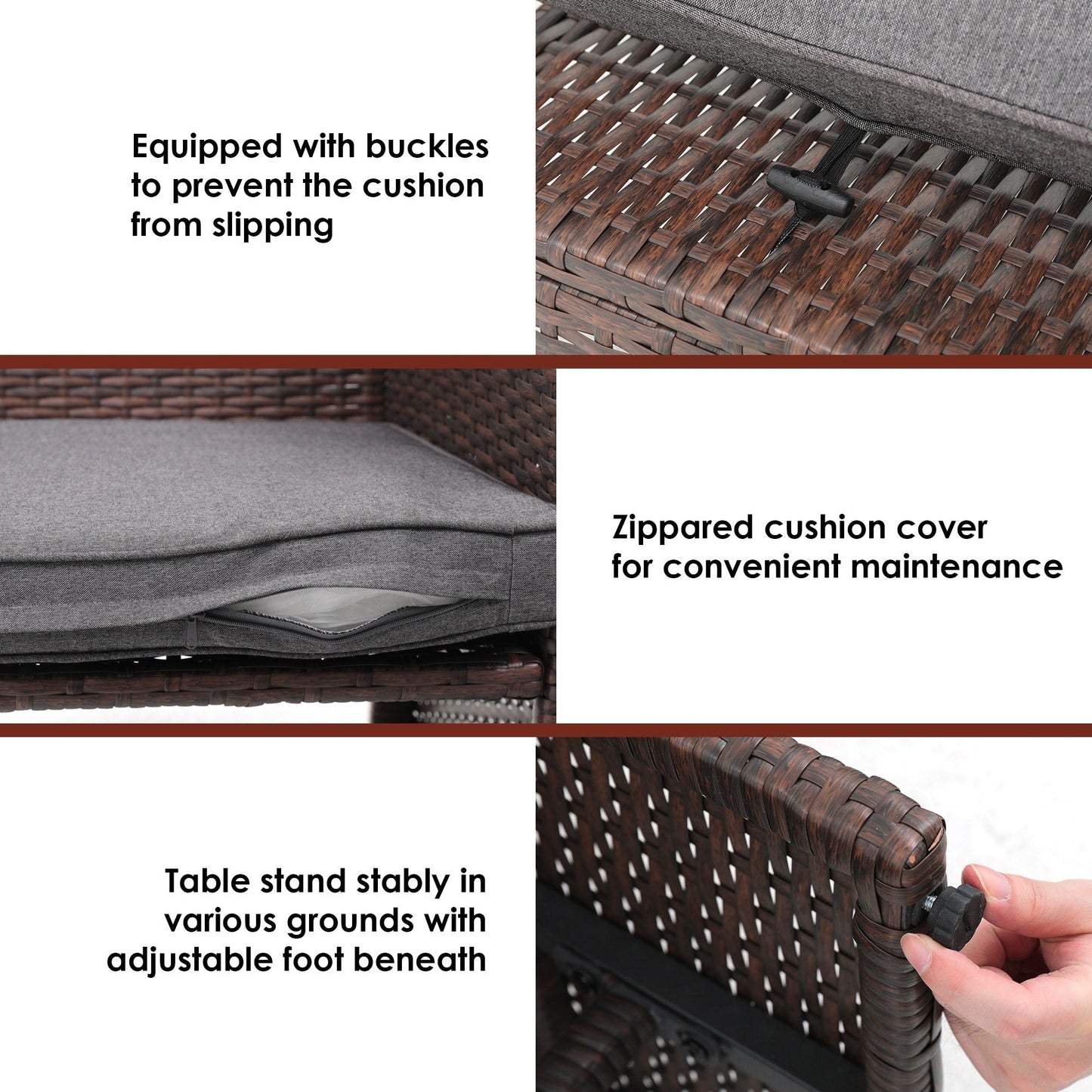 Set da conversazione in vimini da 6 pezzi per patio con pouf e tavolino laterale