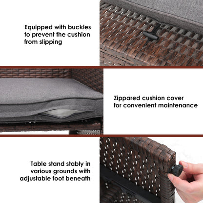 Set da conversazione in vimini da 6 pezzi per patio con pouf e tavolino laterale