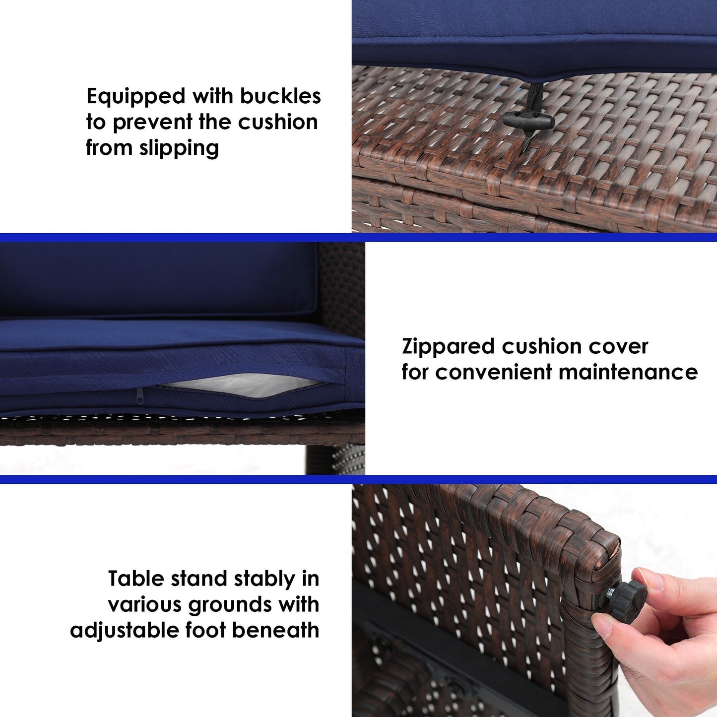 Set da conversazione in vimini da 6 pezzi per patio con pouf e tavolino laterale