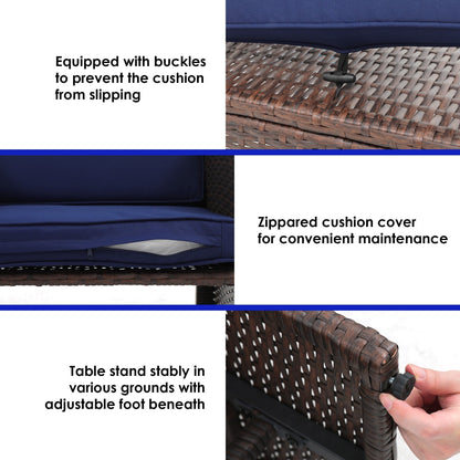 Set da conversazione in vimini da 6 pezzi per patio con pouf e tavolino laterale