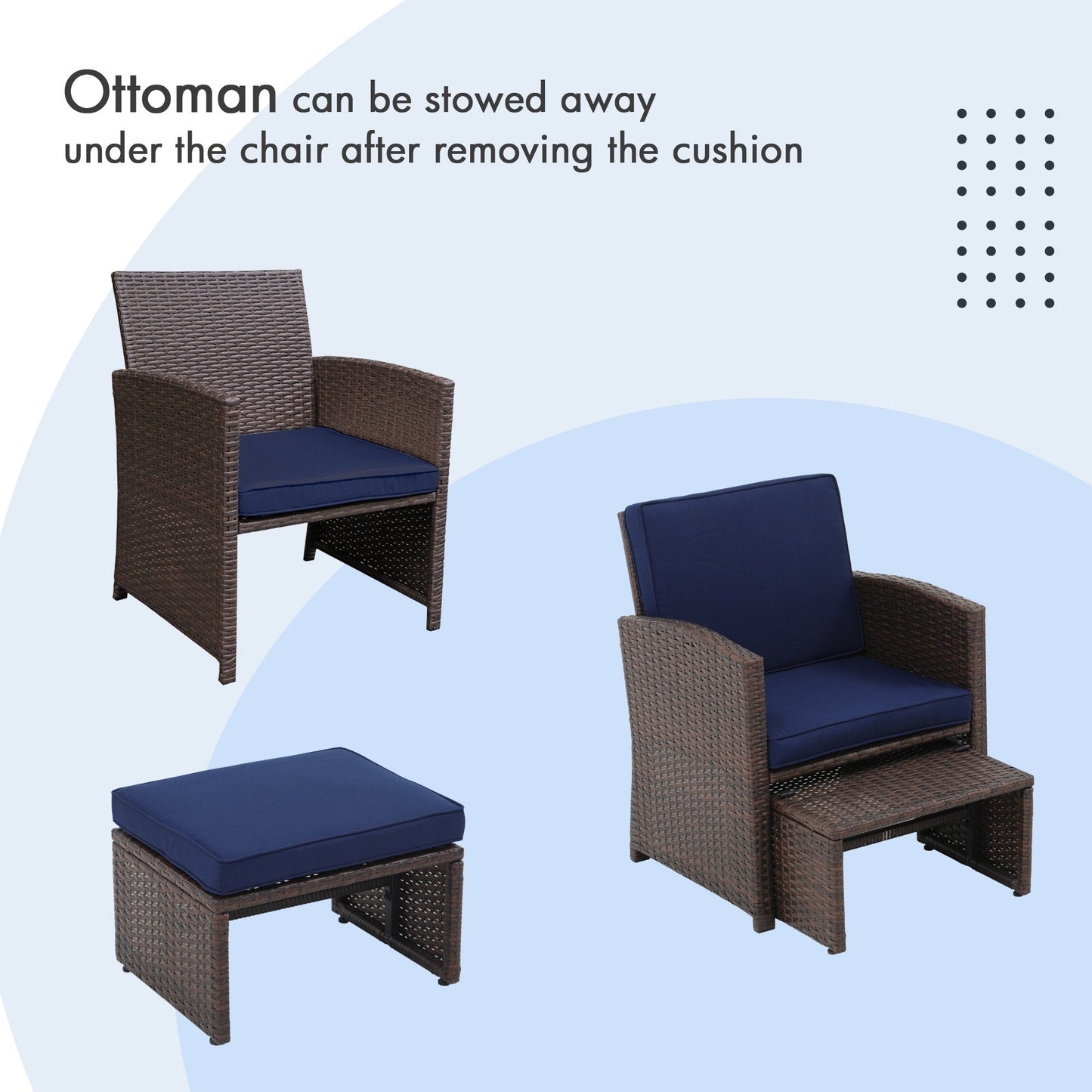 Set da conversazione in vimini da 6 pezzi per patio con pouf e tavolino laterale