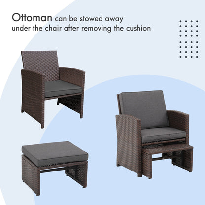 Set da conversazione in vimini da 6 pezzi per patio con pouf e tavolino laterale