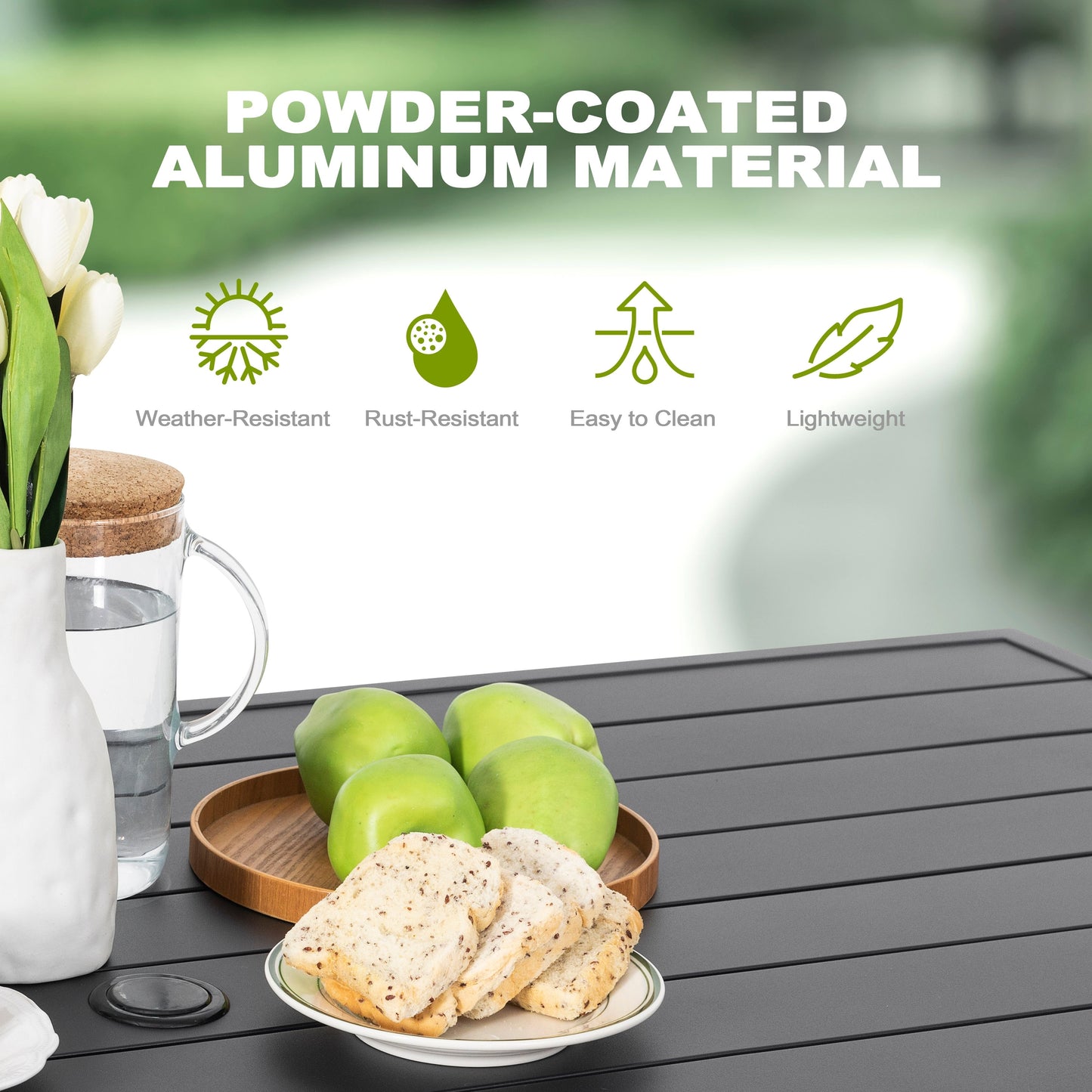 Set da pranzo in alluminio da 7 pezzi per patio con sedie in textilene e foro per ombrellone