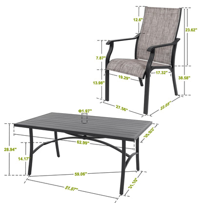Set da pranzo in alluminio da 7 pezzi per patio con sedie in textilene e foro per ombrellone