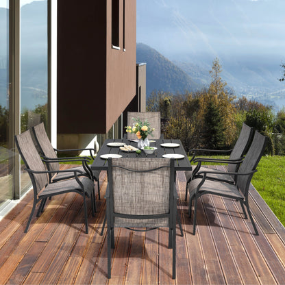 Set da pranzo in alluminio da 7 pezzi per patio con sedie in textilene e foro per ombrellone