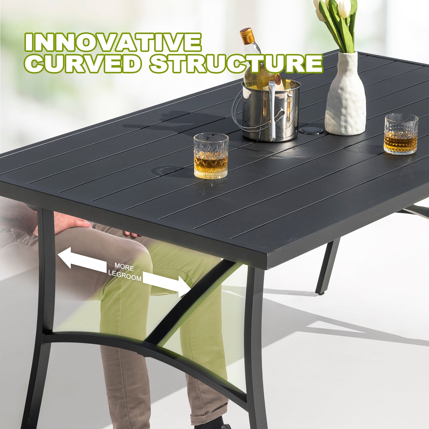 Set da pranzo in alluminio da 7 pezzi per patio con sedie in textilene e foro per ombrellone