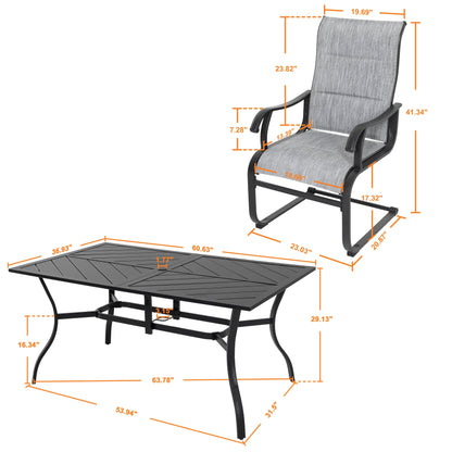 Set da pranzo da giardino in textilene e ferro da 7 pezzi con foro per ombrellone