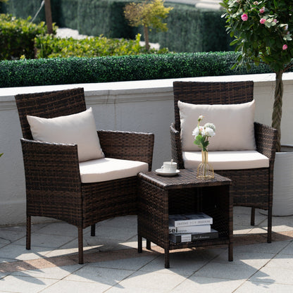 Set da bistrot per conversazione da esterno, 3 pezzi, mobili da esterno, sedie in vimini e tavolo riponibile, set di mobili da balcone per veranda