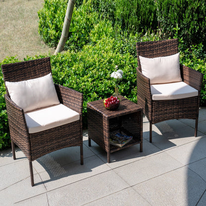 Set da bistrot per conversazione da esterno, 3 pezzi, mobili da esterno, sedie in vimini e tavolo riponibile, set di mobili da balcone per veranda