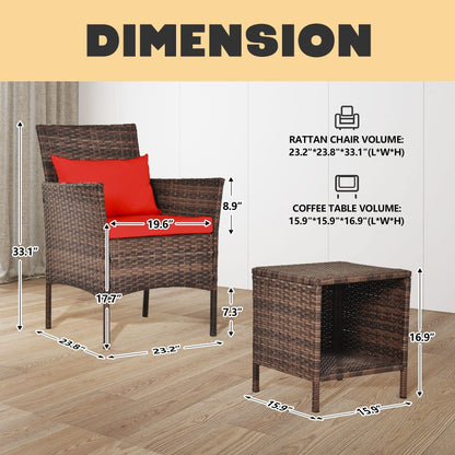 Set da bistrot per conversazione da esterno, 3 pezzi, mobili da esterno, sedie in vimini e tavolo riponibile, set di mobili da balcone per veranda