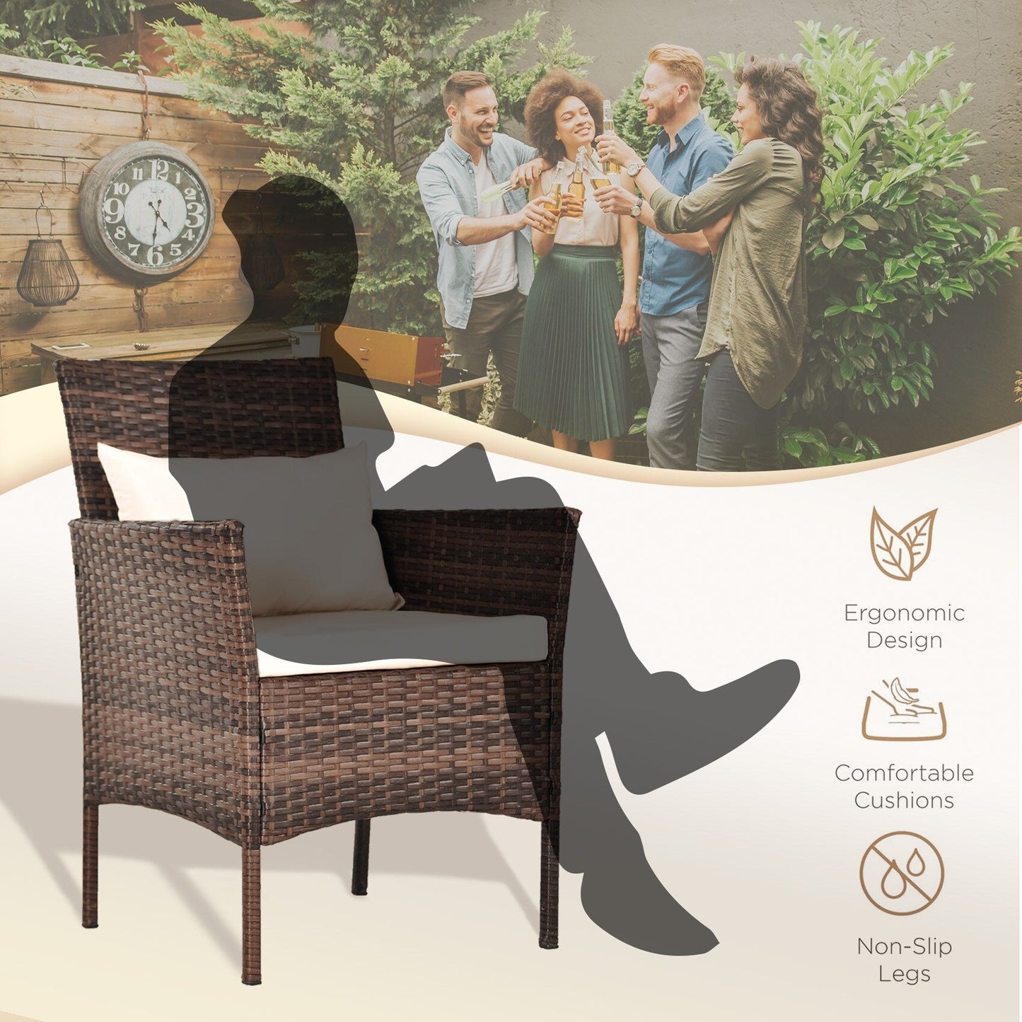 Set da bistrot per conversazione da esterno, 3 pezzi, mobili da esterno, sedie in vimini e tavolo riponibile, set di mobili da balcone per veranda