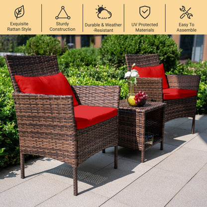 Set da bistrot per conversazione da esterno, 3 pezzi, mobili da esterno, sedie in vimini e tavolo riponibile, set di mobili da balcone per veranda