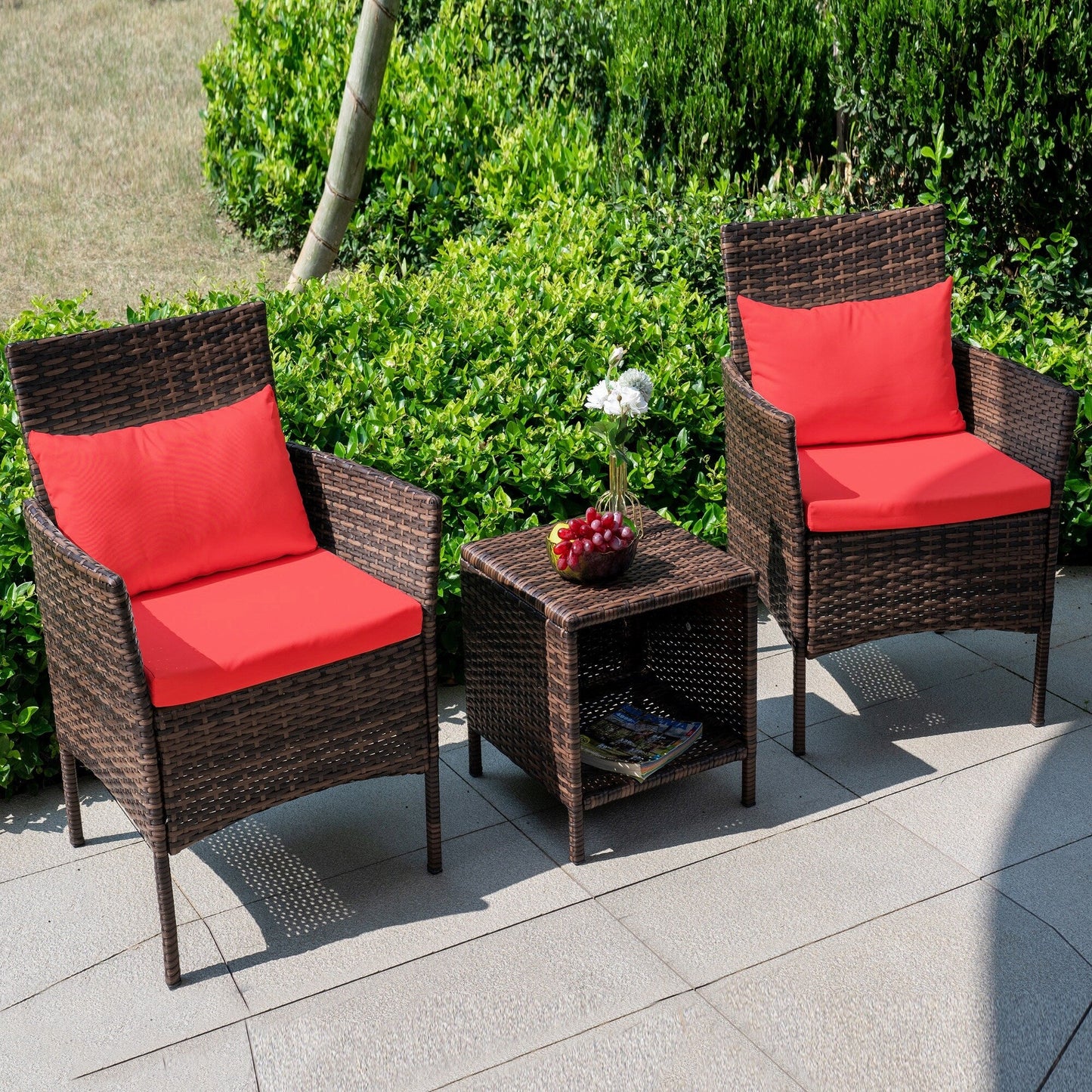 Set da bistrot per conversazione da esterno, 3 pezzi, mobili da esterno, sedie in vimini e tavolo riponibile, set di mobili da balcone per veranda