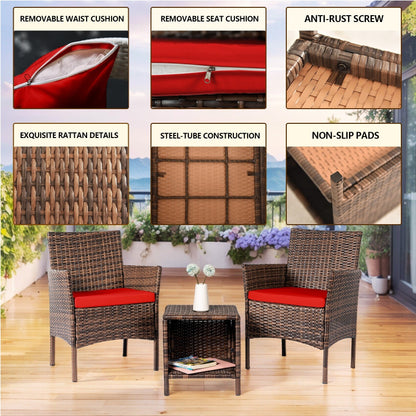 Set da bistrot per conversazione da esterno, 3 pezzi, mobili da esterno, sedie in vimini e tavolo riponibile, set di mobili da balcone per veranda