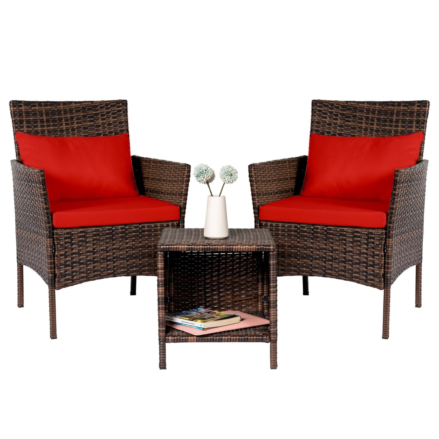 Set da bistrot per conversazione da esterno, 3 pezzi, mobili da esterno, sedie in vimini e tavolo riponibile, set di mobili da balcone per veranda