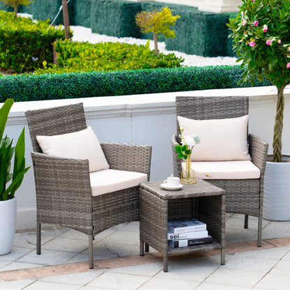 Set da bistrot per conversazione da esterno, 3 pezzi, mobili da esterno, sedie in vimini e tavolo riponibile, set di mobili da balcone per veranda