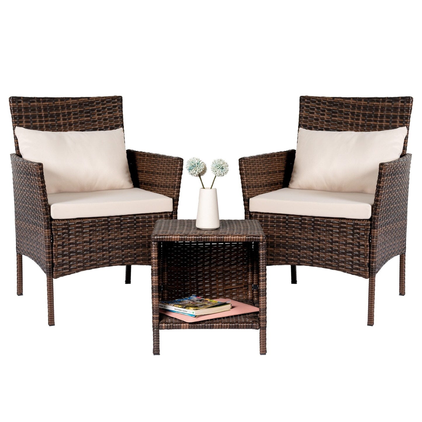 Set da bistrot per conversazione da esterno, 3 pezzi, mobili da esterno, sedie in vimini e tavolo riponibile, set di mobili da balcone per veranda