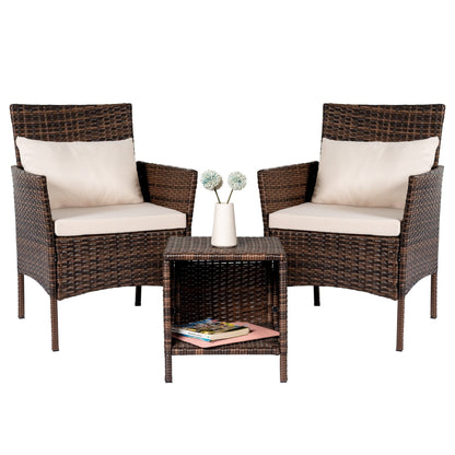 Set da bistrot per conversazione da esterno, 3 pezzi, mobili da esterno, sedie in vimini e tavolo riponibile, set di mobili da balcone per veranda