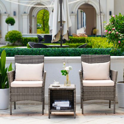 Set da bistrot per conversazione da esterno, 3 pezzi, mobili da esterno, sedie in vimini e tavolo riponibile, set di mobili da balcone per veranda