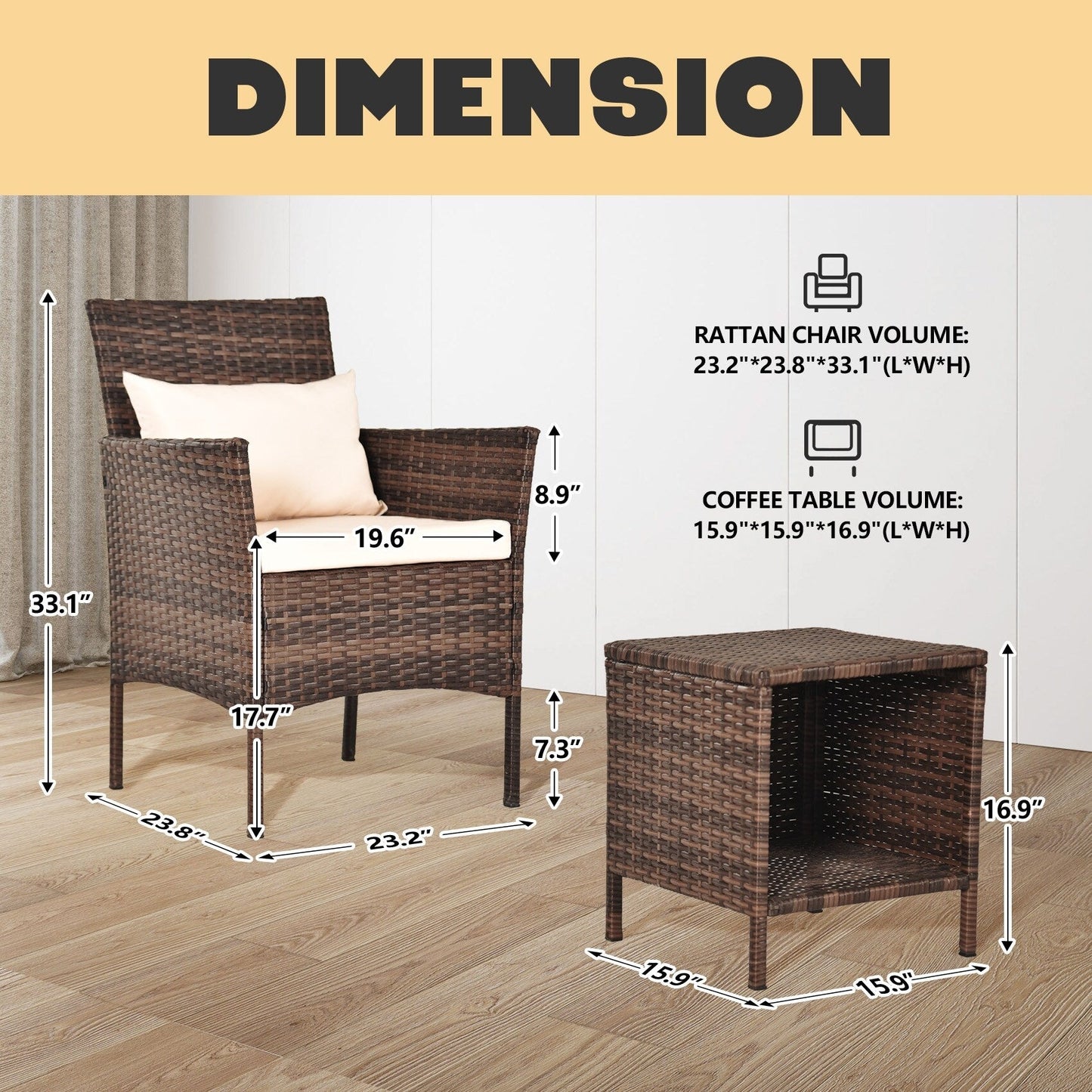 Set da bistrot per conversazione da esterno, 3 pezzi, mobili da esterno, sedie in vimini e tavolo riponibile, set di mobili da balcone per veranda