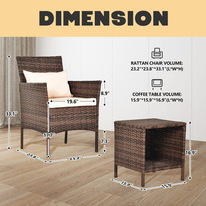 Set da bistrot per conversazione da esterno, 3 pezzi, mobili da esterno, sedie in vimini e tavolo riponibile, set di mobili da balcone per veranda