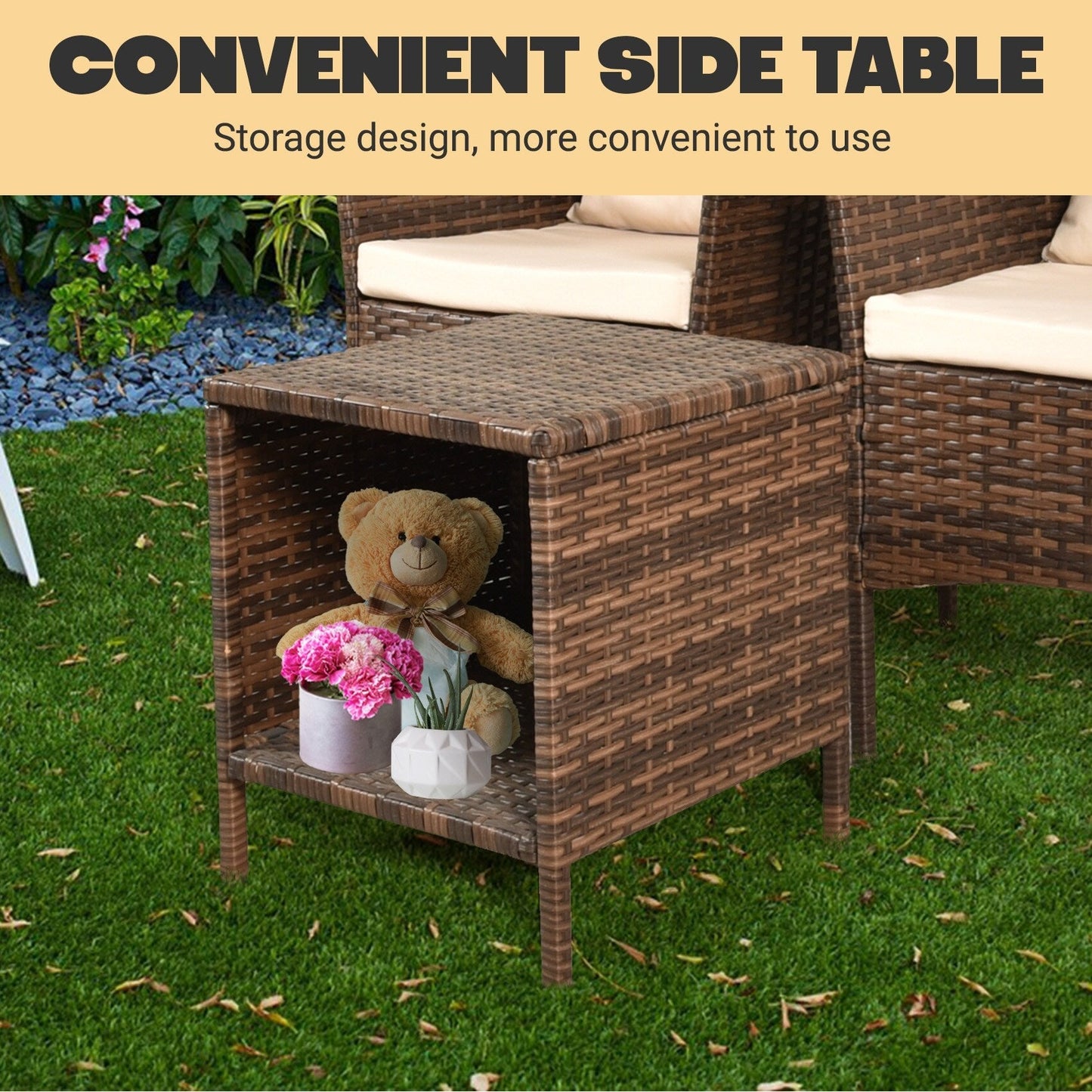 Set da bistrot per conversazione da esterno, 3 pezzi, mobili da esterno, sedie in vimini e tavolo riponibile, set di mobili da balcone per veranda