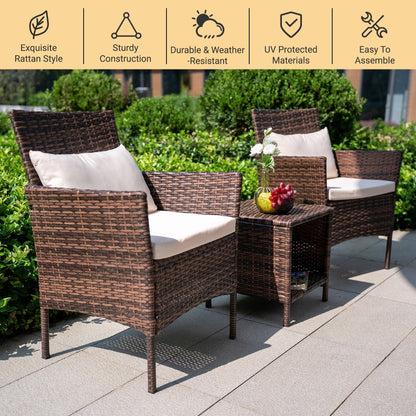 Set da bistrot per conversazione da esterno, 3 pezzi, mobili da esterno, sedie in vimini e tavolo riponibile, set di mobili da balcone per veranda