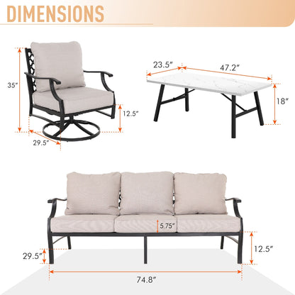 MAISON ARTS Set da conversazione per patio da 5/7/9 posti, set di divani con 2 poltrone singole, divano a 3 posti, pouf e tavolino da caffè