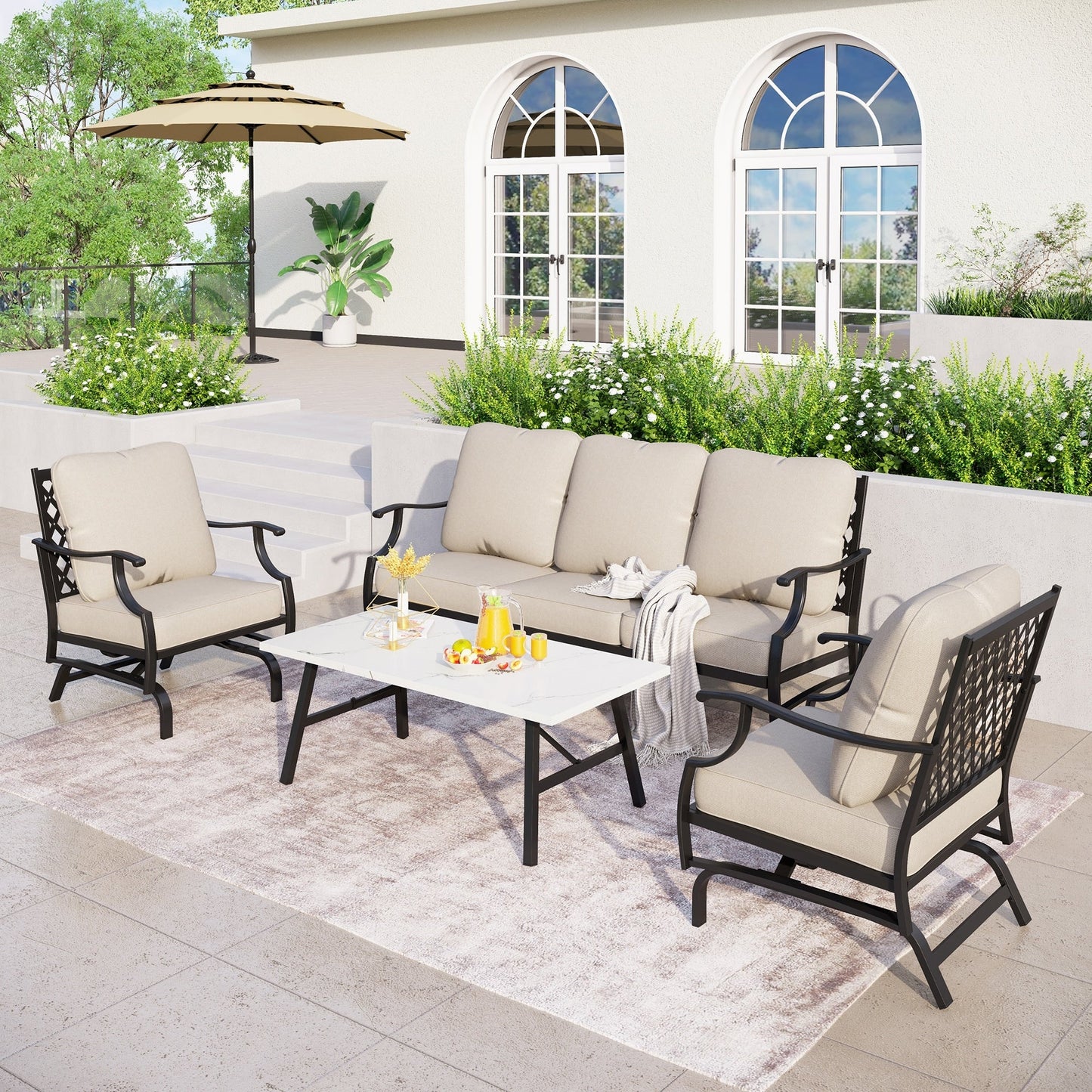 MAISON ARTS Set da conversazione per patio da 5/7/9 posti, set di divani con 2 poltrone singole, divano a 3 posti, pouf e tavolino da caffè