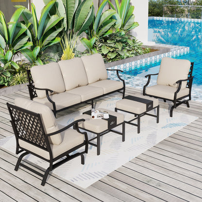 MAISON ARTS Set da conversazione per patio da 5/7/9 posti, set di divani con 2 poltrone singole, divano a 3 posti, pouf e tavolino da caffè