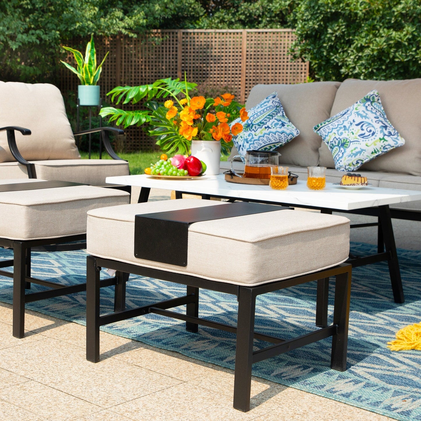 MAISON ARTS Set da conversazione per patio da 5/7/9 posti, set di divani con 2 poltrone singole, divano a 3 posti, pouf e tavolino da caffè