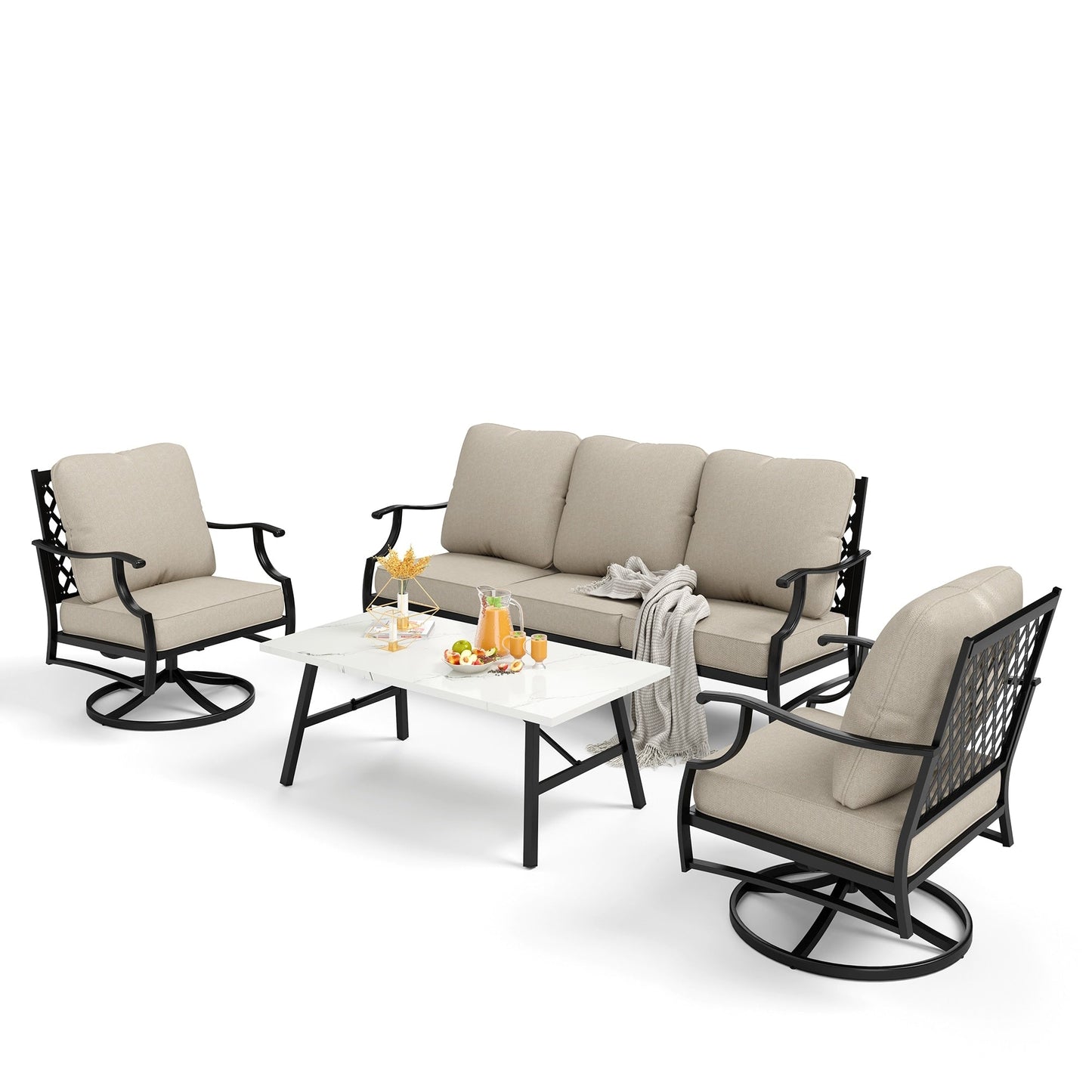 MAISON ARTS Set da conversazione per patio da 5/7/9 posti, set di divani con 2 poltrone singole, divano a 3 posti, pouf e tavolino da caffè