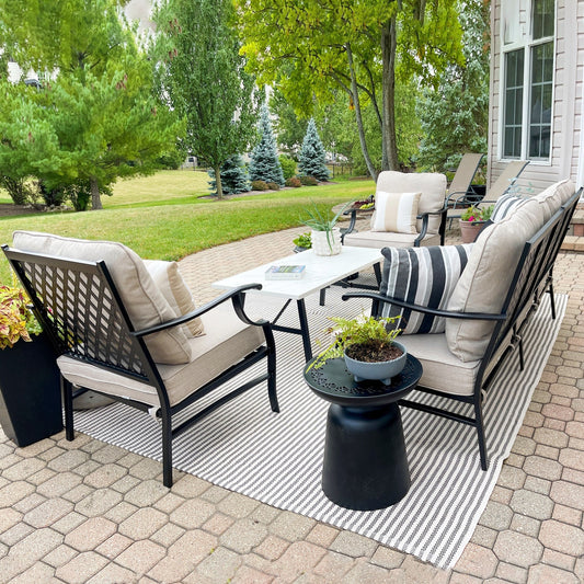 MAISON ARTS Set da conversazione per patio da 5/7/9 posti, set di divani con 2 poltrone singole, divano a 3 posti, pouf e tavolino da caffè