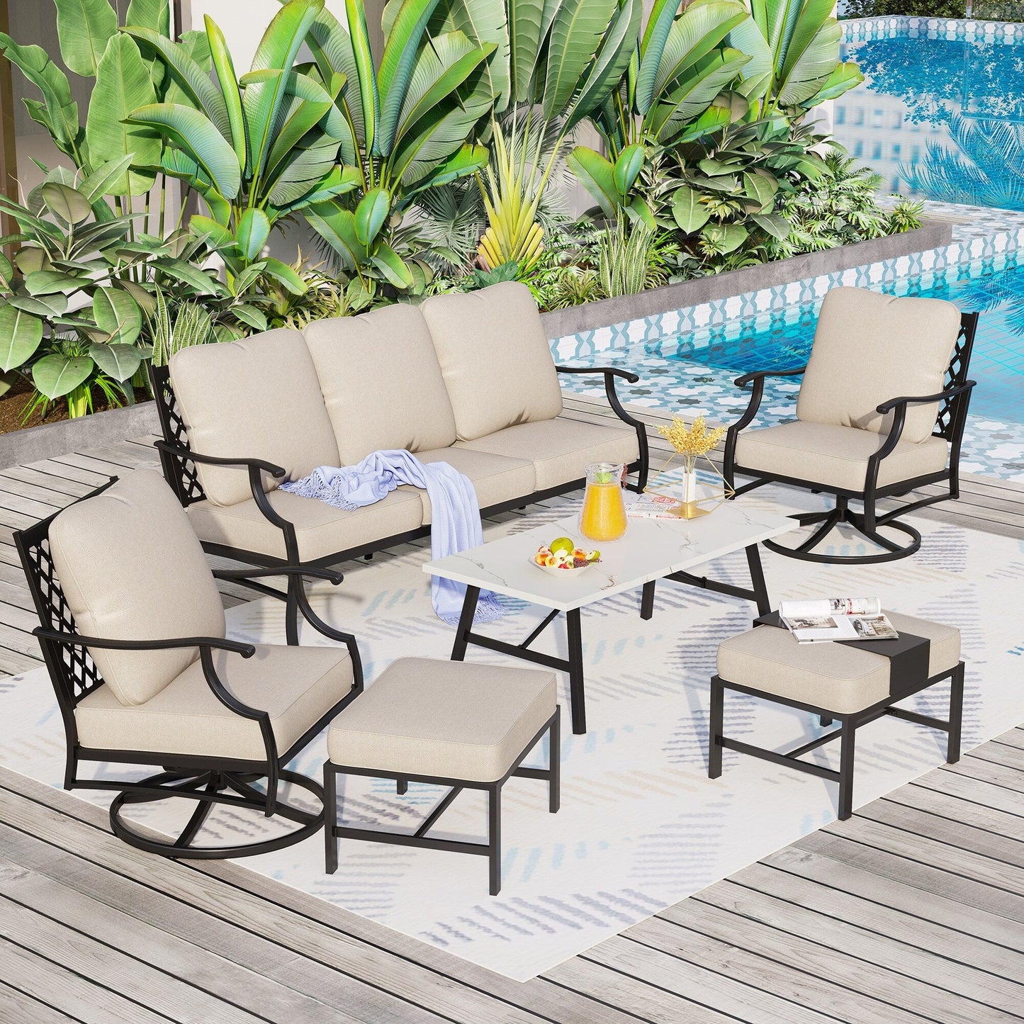 MAISON ARTS Set da conversazione per patio da 5/7/9 posti, set di divani con 2 poltrone singole, divano a 3 posti, pouf e tavolino da caffè