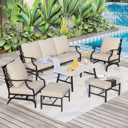 MAISON ARTS Set da conversazione per patio da 5/7/9 posti, set di divani con 2 poltrone singole, divano a 3 posti, pouf e tavolino da caffè