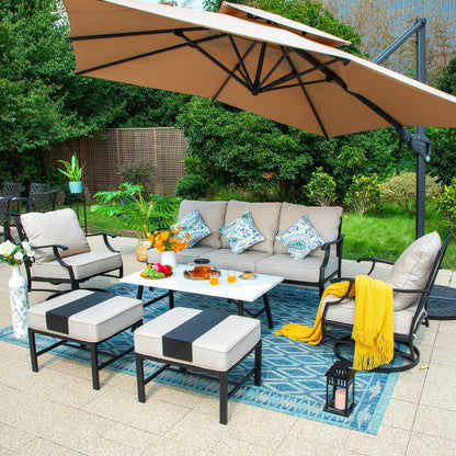 MAISON ARTS Set da conversazione per patio da 5/7/9 posti, set di divani con 2 poltrone singole, divano a 3 posti, pouf e tavolino da caffè