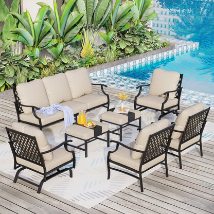 MAISON ARTS Set da conversazione per patio da 5/7/9 posti, set di divani con 2 poltrone singole, divano a 3 posti, pouf e tavolino da caffè