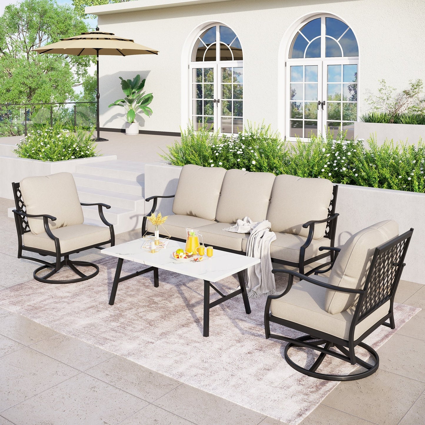 MAISON ARTS Set da conversazione per patio da 5/7/9 posti, set di divani con 2 poltrone singole, divano a 3 posti, pouf e tavolino da caffè