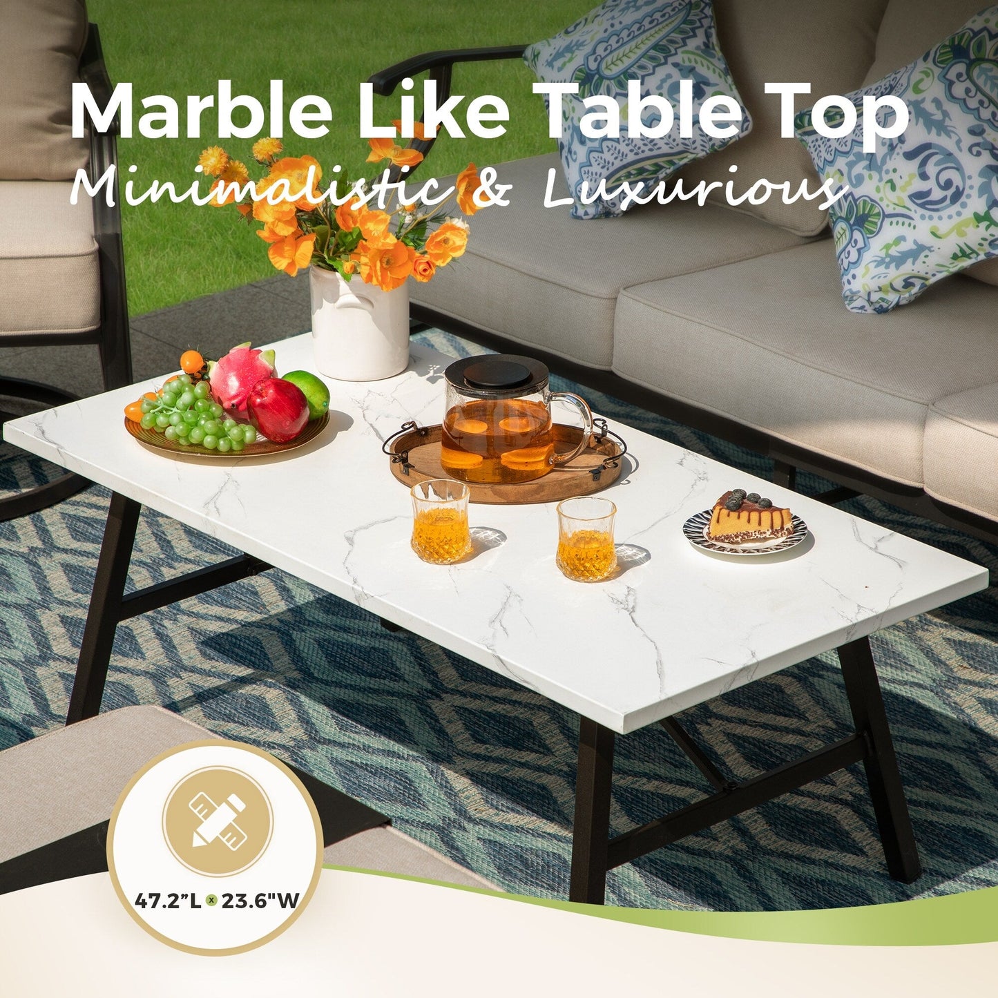 MAISON ARTS Set da conversazione per patio da 5/7/9 posti, set di divani con 2 poltrone singole, divano a 3 posti, pouf e tavolino da caffè