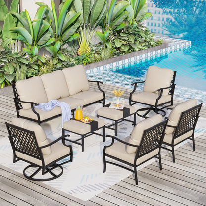 MAISON ARTS Set da conversazione per patio da 5/7/9 posti, set di divani con 2 poltrone singole, divano a 3 posti, pouf e tavolino da caffè