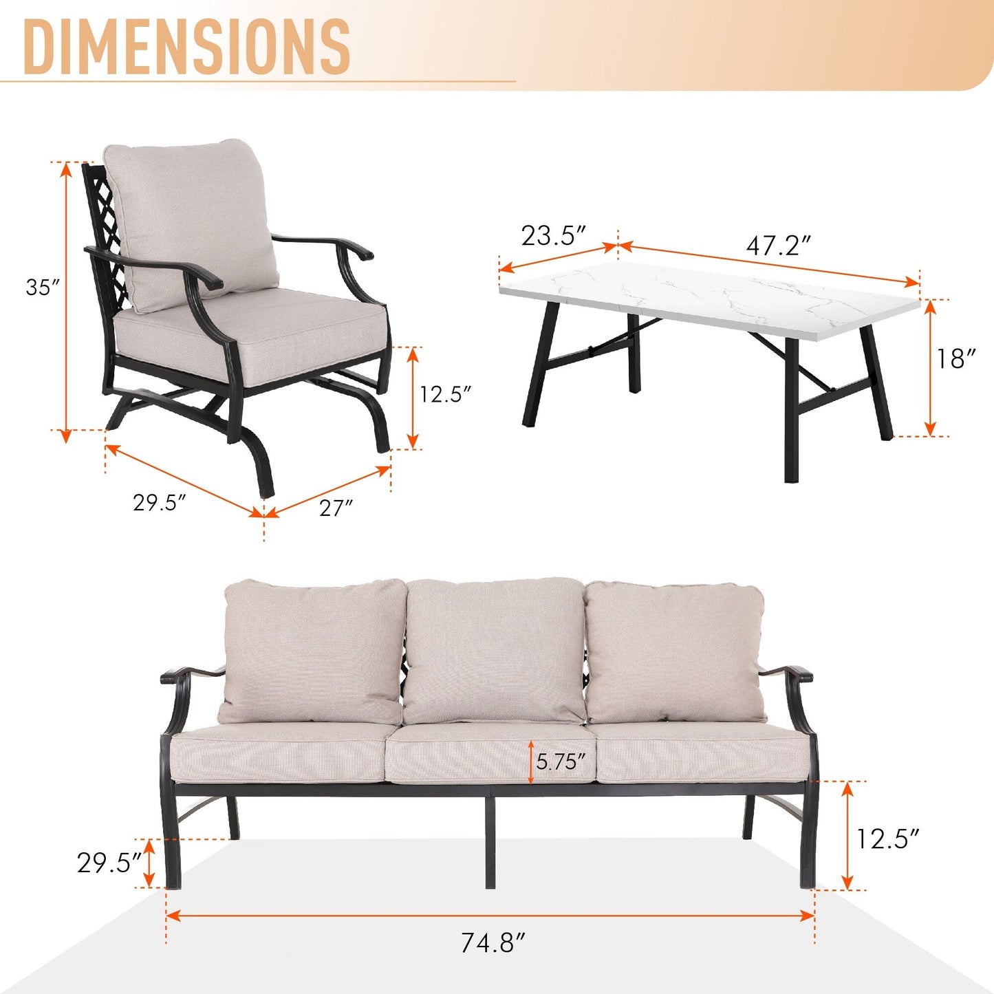 MAISON ARTS Set da conversazione per patio da 5/7/9 posti, set di divani con 2 poltrone singole, divano a 3 posti, pouf e tavolino da caffè