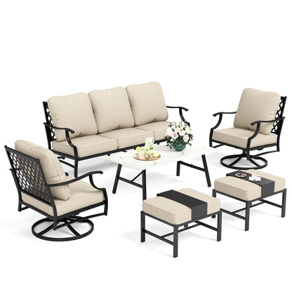 MAISON ARTS Set da conversazione per patio da 5/7/9 posti, set di divani con 2 poltrone singole, divano a 3 posti, pouf e tavolino da caffè