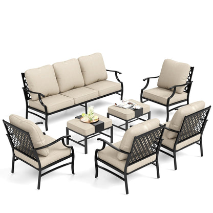 MAISON ARTS Set da conversazione per patio da 5/7/9 posti, set di divani con 2 poltrone singole, divano a 3 posti, pouf e tavolino da caffè