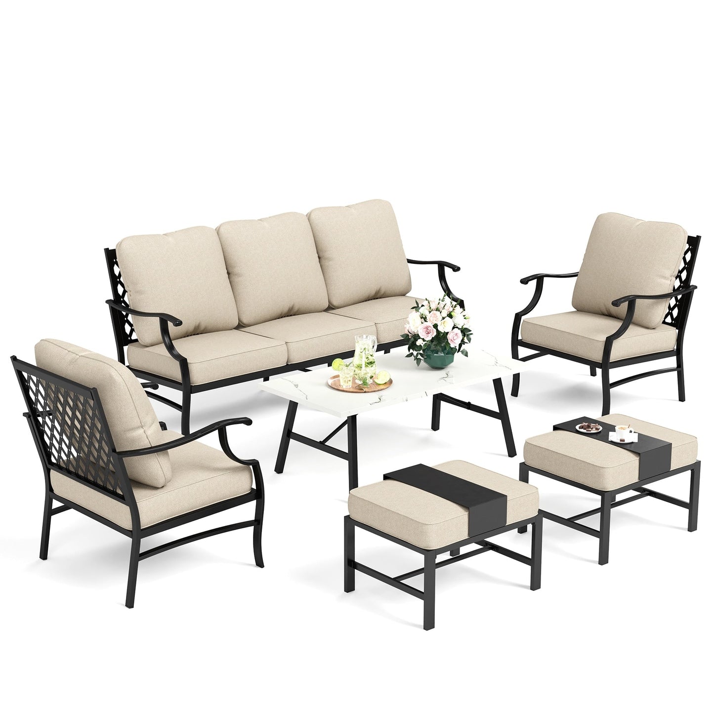 MAISON ARTS Set da conversazione per patio da 5/7/9 posti, set di divani con 2 poltrone singole, divano a 3 posti, pouf e tavolino da caffè