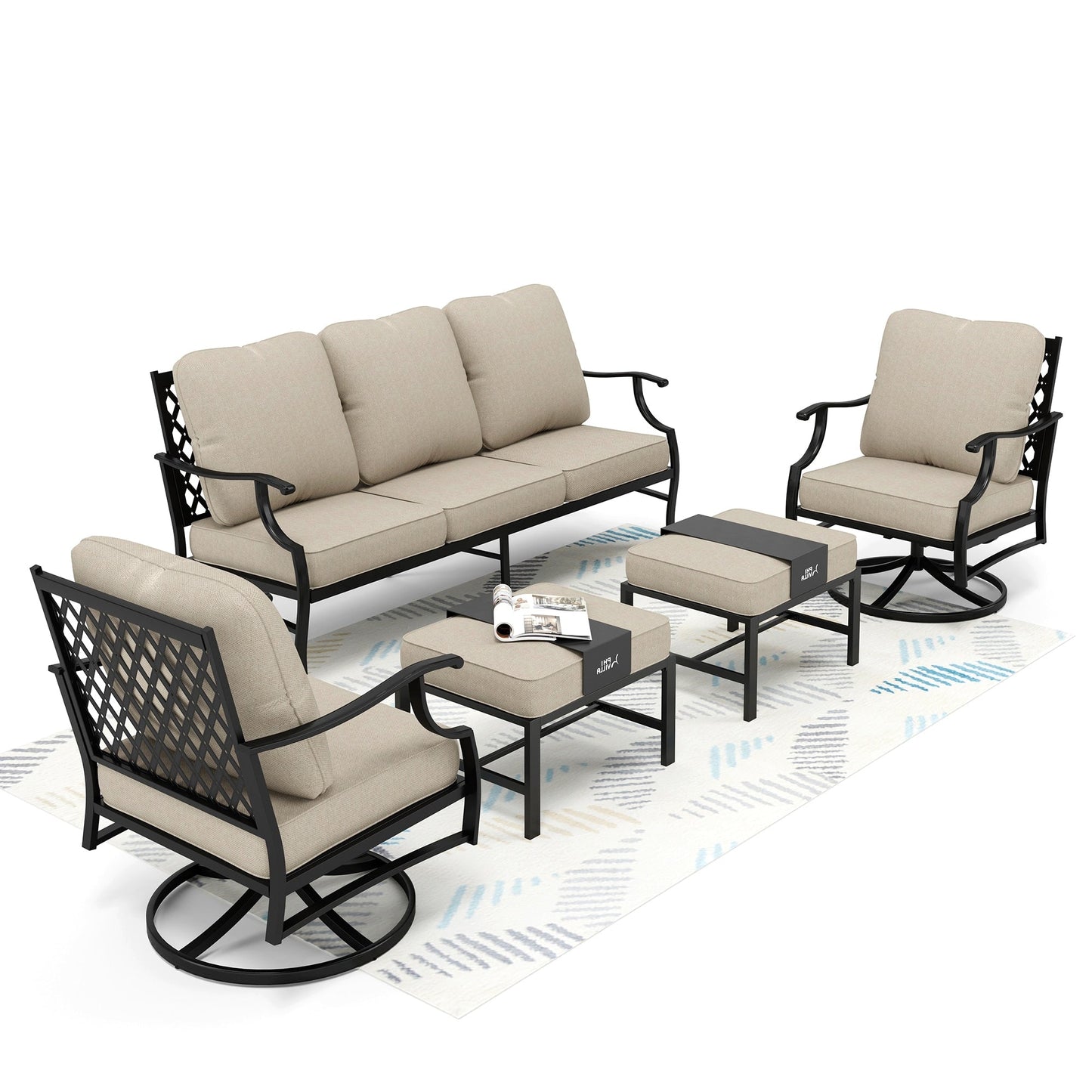 MAISON ARTS Set da conversazione per patio da 5/7/9 posti, set di divani con 2 poltrone singole, divano a 3 posti, pouf e tavolino da caffè