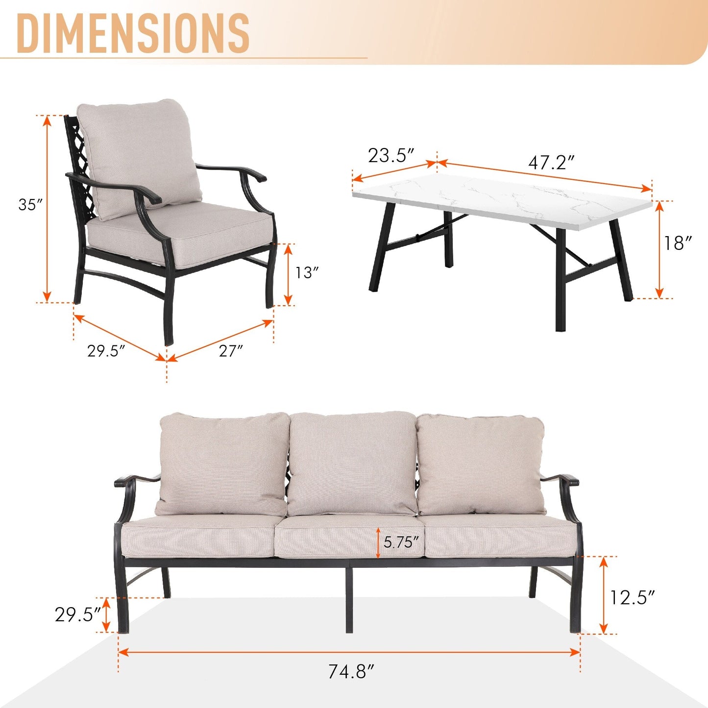 MAISON ARTS Set da conversazione per patio da 5/7/9 posti, set di divani con 2 poltrone singole, divano a 3 posti, pouf e tavolino da caffè