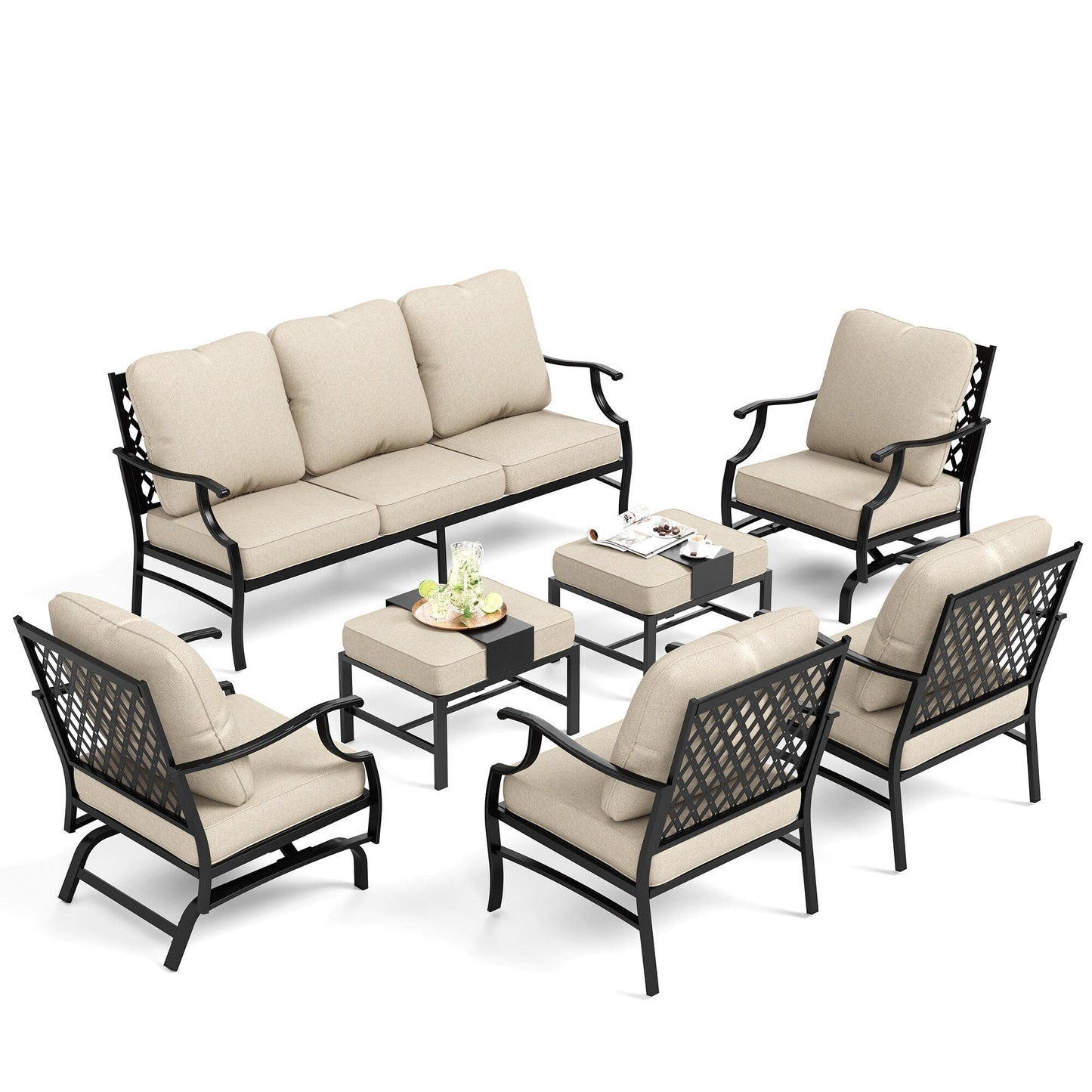 MAISON ARTS Set da conversazione per patio da 5/7/9 posti, set di divani con 2 poltrone singole, divano a 3 posti, pouf e tavolino da caffè