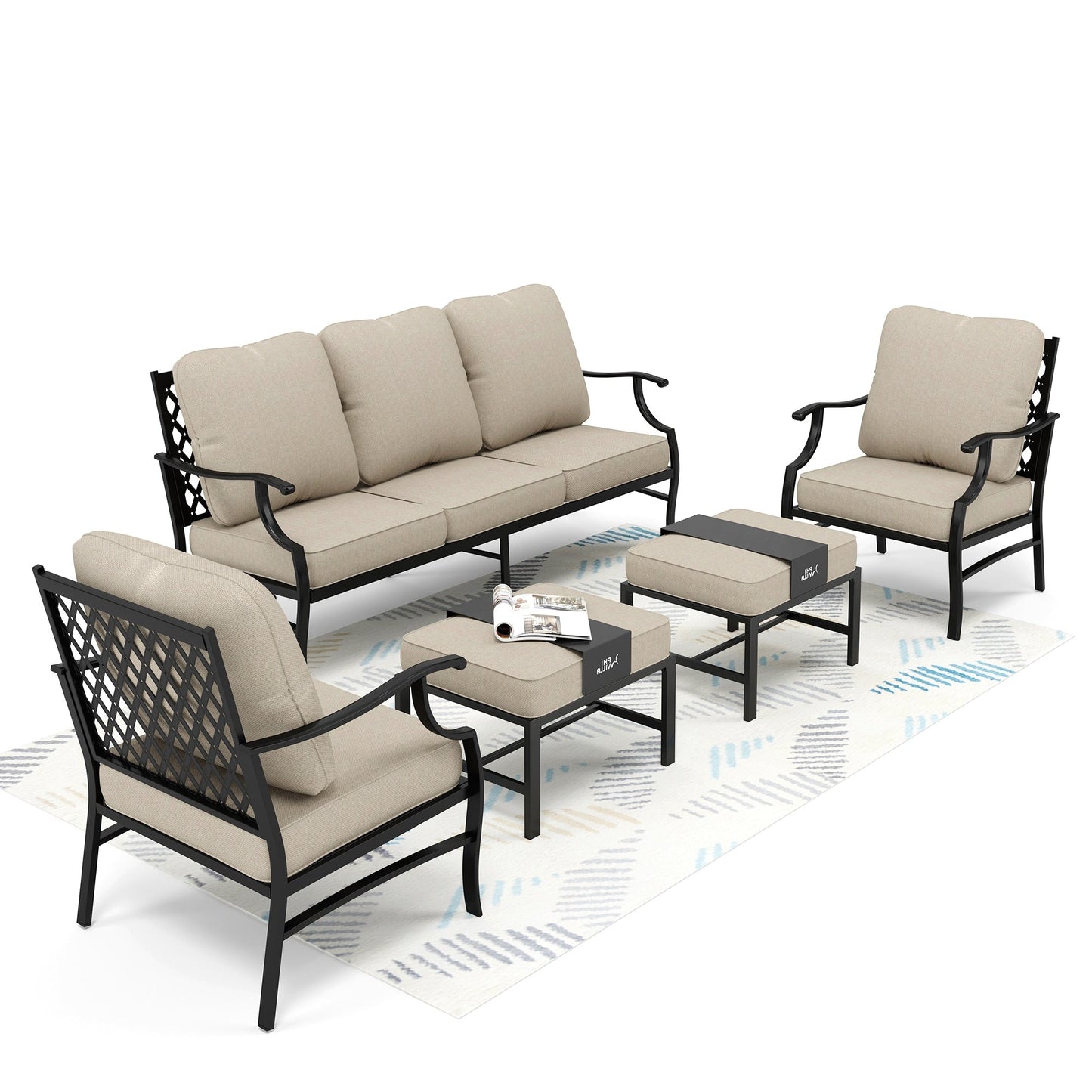 MAISON ARTS Set da conversazione per patio da 5/7/9 posti, set di divani con 2 poltrone singole, divano a 3 posti, pouf e tavolino da caffè