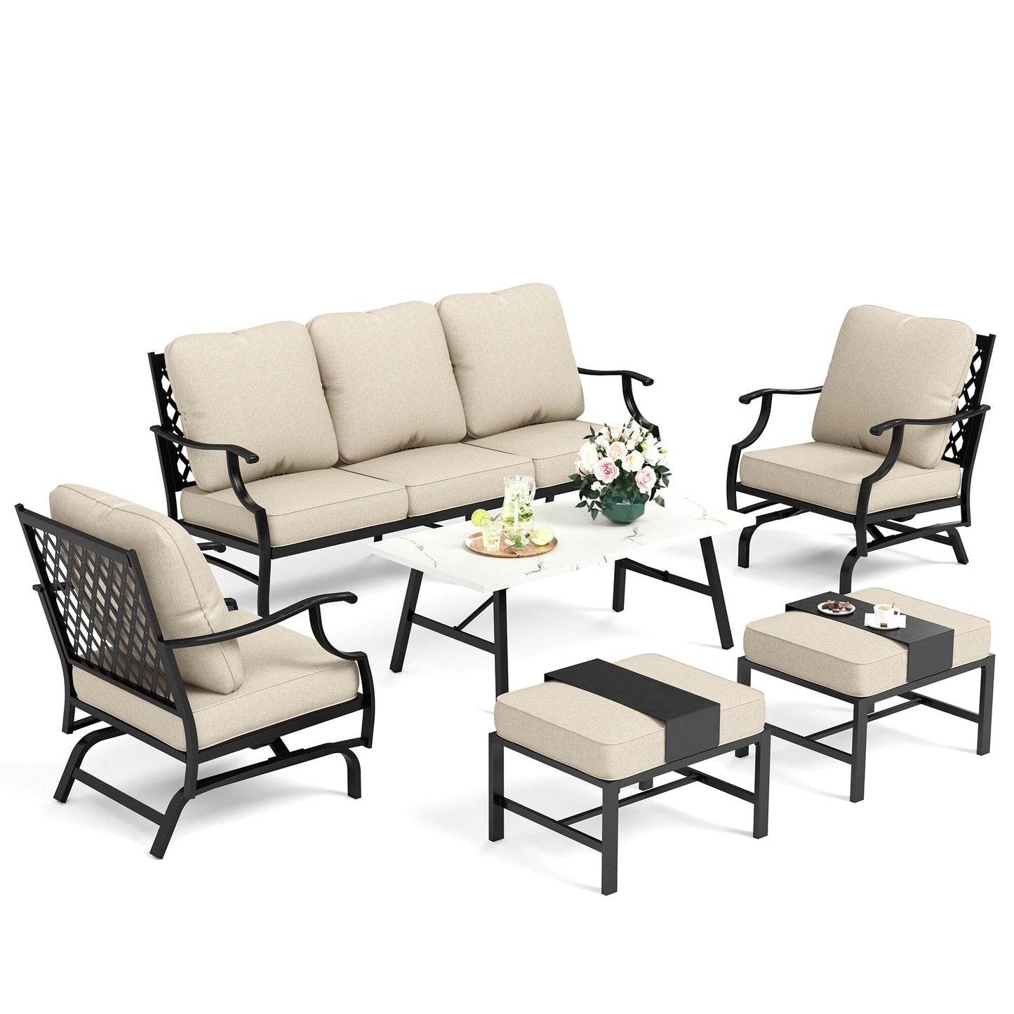 MAISON ARTS Set da conversazione per patio da 5/7/9 posti, set di divani con 2 poltrone singole, divano a 3 posti, pouf e tavolino da caffè